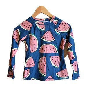 Tea Collection Girl's Long Sleeve Watermelon Print Swim Rash Guard Top Sz 8